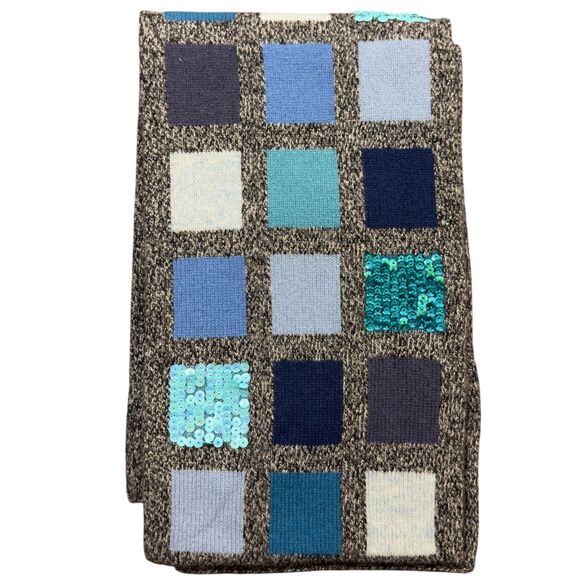 Gap Reversible Scarf Womens OSFA Multi 100% Lambswool Color Box Pattern Sequined - Picture 1 of 6